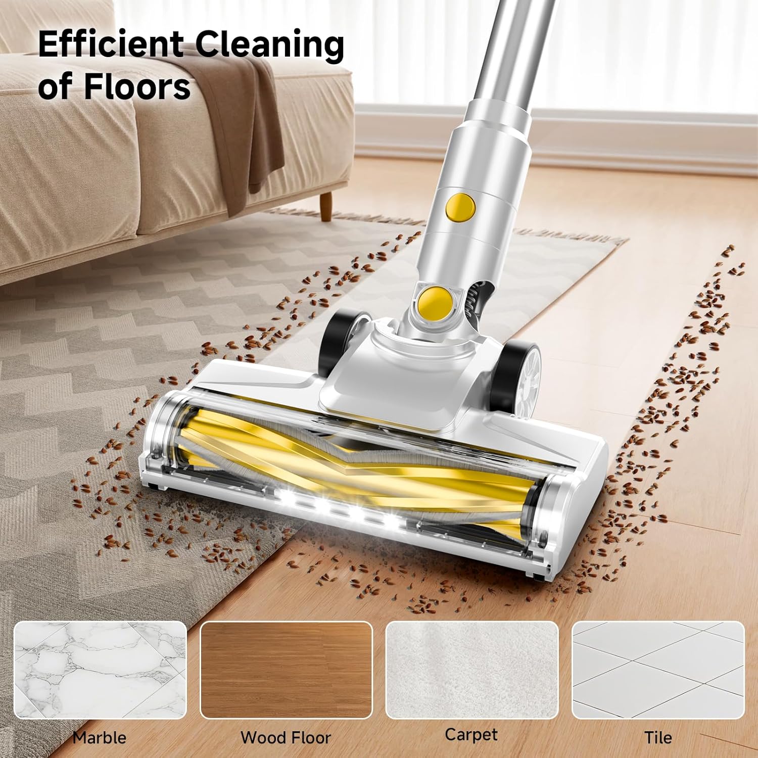 Skiennix Cordless Vacuum Cleaner - 35Kpa Powerful Suction | 45-Minute Runtime, LED Display, Anti-Tangle, Wall Mount - Yellow