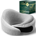 Proglobe Luxe Memory Foam Travel Neck Pillow for Airplanes, Ergonomic 360° Neck and Chin Support, Organic Cotton Cover, Compact Compression Bag, Light Gray