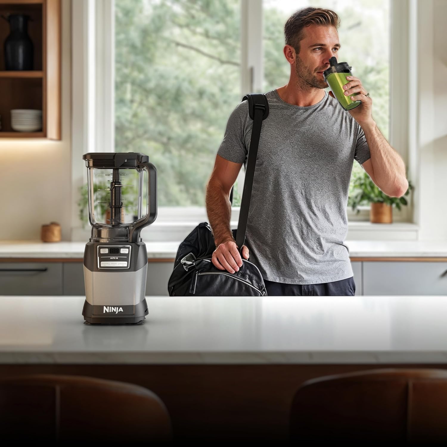 Ninja Blender - Compact Kitchen System with 1200W Power | 3 Functions for Smoothies, Dough & Frozen Drinks - Grey