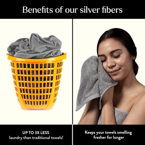 Miracle Made Soft Hand Towel, Long-Staple Silver-Treated Cotton Fabric – Fade Resistant, Highly Absorbent, Quick-Drying Cloth, Stone