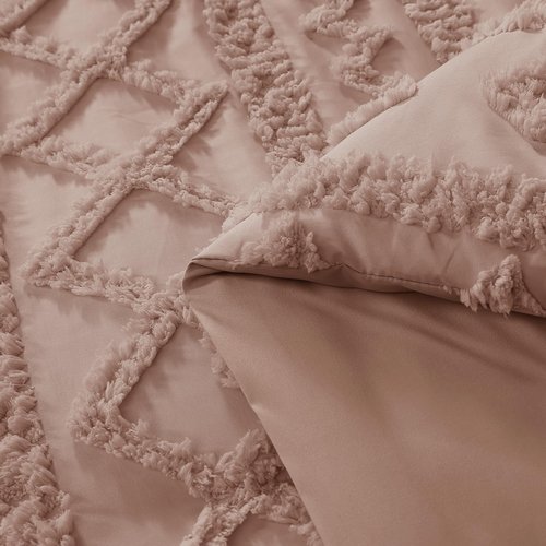 WRENSONGE Queen Comforter Set with Sheets - 7 Pieces Rusty Pink Tufted Bed in a Bag Queen Shabby Chic Bedding Sets with 1 Comforter, 2 Sheets, 2 Pillowcases & 2 Shams