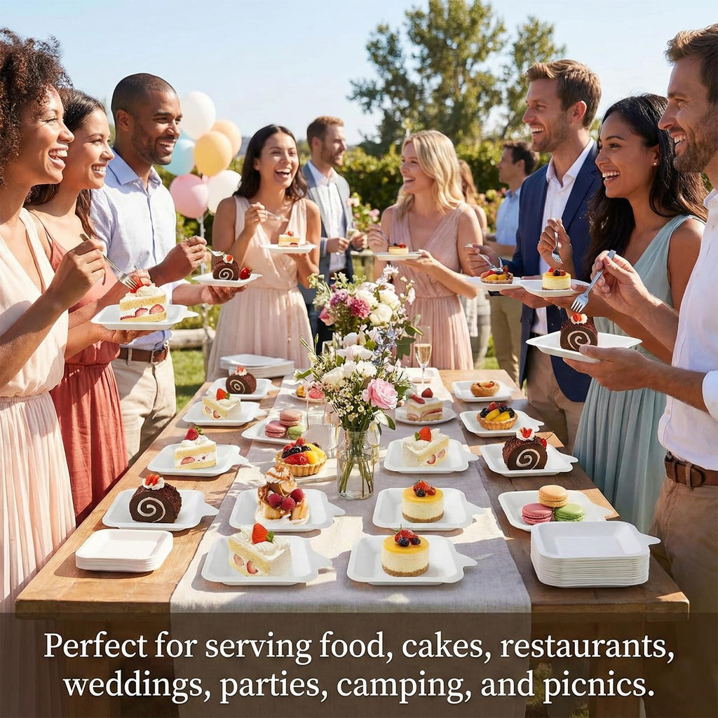 Oungy 300 PCS Small Paper Plates 4 Inch Small Disposable Plates White Square Paper Plates Paper Dessert Plates Paper Plates Bulk Cake Paper Plates Sugarcane Plates for Holiday Wedding Graduation Party