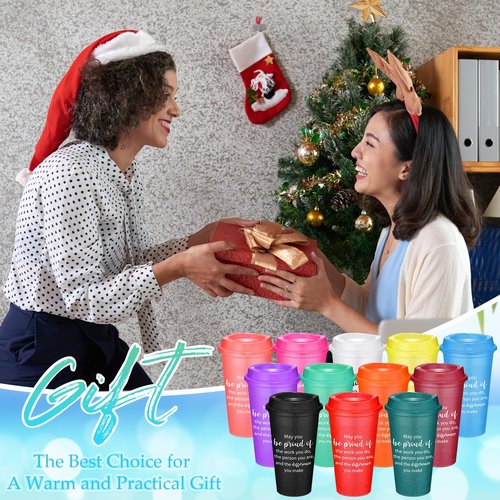 Skylety 96 Pcs Appreciation Tumblers Gifts Bulk 16 oz Thank You Teacher Employee Plastic Coffee Cups with Lids Colorful Reusable Inspirational Tumblers for Coworker Staff Christmas