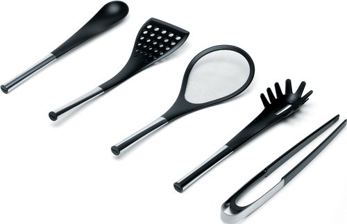 Alessi "Domenica" Kitchen Tongs in PA And 18/10 Stainless Steel Mirror Polished, Black