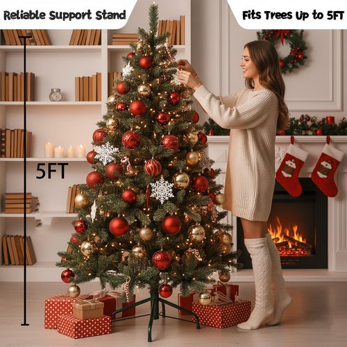 REFGY Heavy-Duty Folding Christmas Tree Stand, 15.7'' Metal Artificial Tree Holder, Replacement Base for 4-6 Ft Xmas Trees with 0.75''-1.26'' Pole, Sturdy, Durable & Easy Assembly