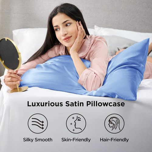 Bedsure Satin Pillowcase - Luxurious Silk-Like Feel | Standard Size 20x26 Inches, Sky Blue, 2-Pack