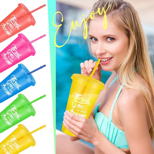 Sieral 96 Pcs Employees Appreciation Gifts Bulk Thank You Cups with Lids and Straws 24 oz Plastic Tumbler Travel Mugs Inspirational Gifts for Coworker Stuff Teacher (Stylish Color)