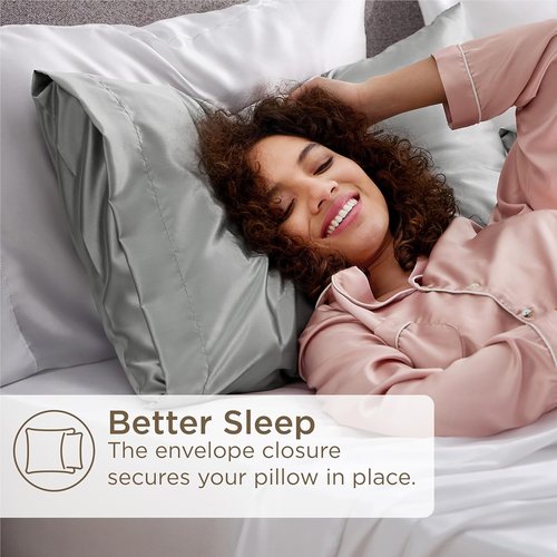 Bedsure Satin Pillowcase - Silky Silver Grey Queen Size 20x30 Inches | Set of 4 with Envelope Closure for Hair & Skin Care
