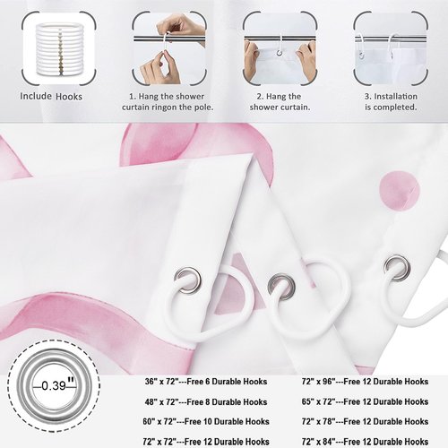 Caheansi Pink Shower Curtain, Pink and White Modern Aesthetic Bowknot Polka Dot Cute Girly Bathroom Curtain Waterproof Fabric Machine Washable with Hooks, 72" Wx72 L