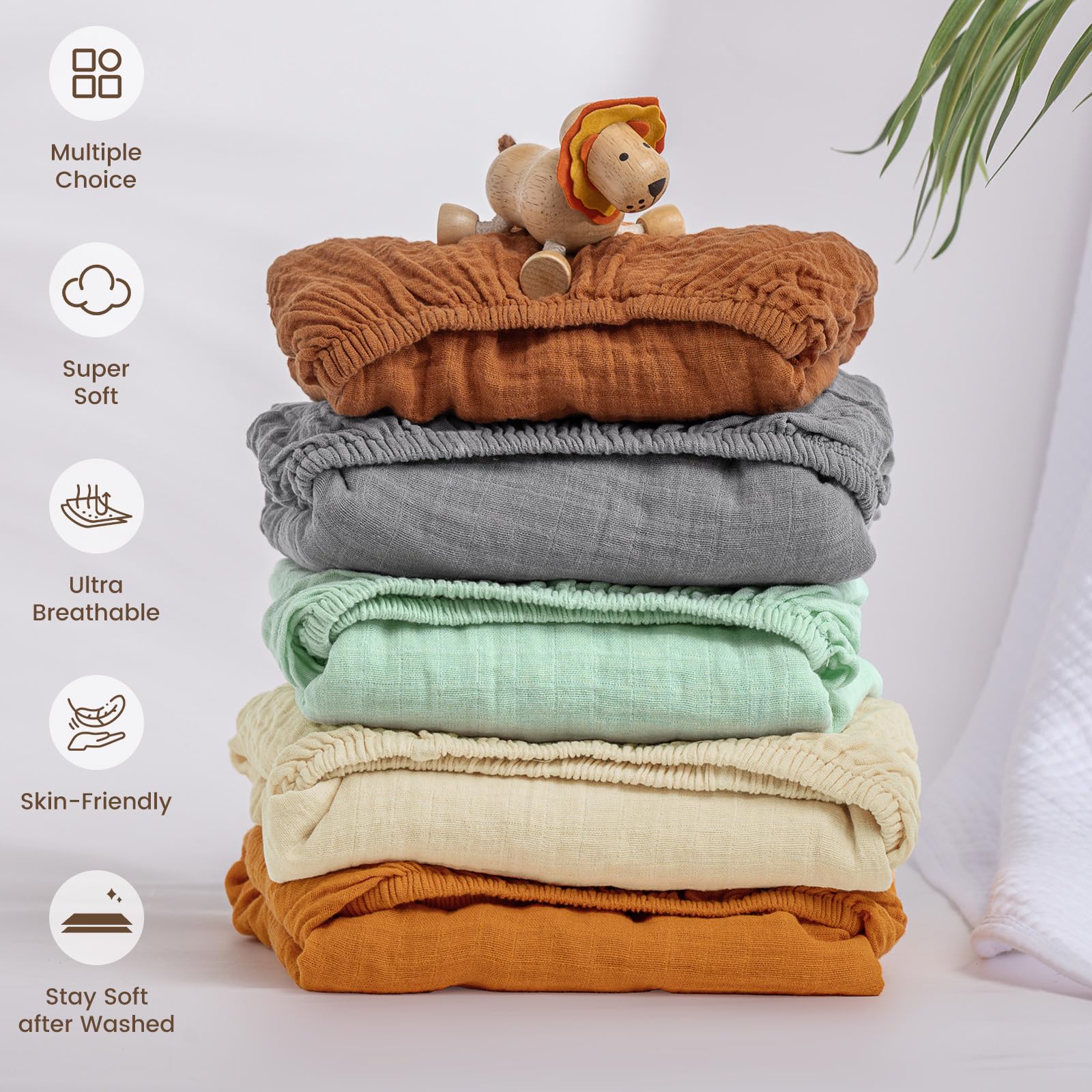 david's kids Muslin Mini Crib Sheets, 2 Pack Cotton Pack N Play Sheets for Boys Girls Neutral, Soft Breathable Baby Sheets Fit Pack N Play, Playard and Mini Crib Mattresses, Beige & Brown