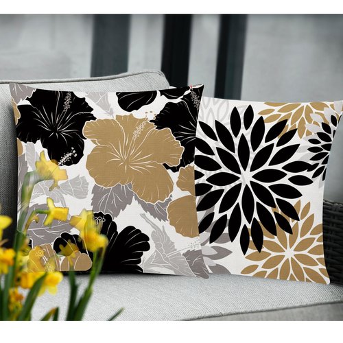 COMMINY Brown Black Pillow Covers 18x18 Set of 6, Daisy Flower Throw Pillow Cover Case Rustic Square Cushion Cover for Sofa Bedroom Living Room Farmhouse Home Decor