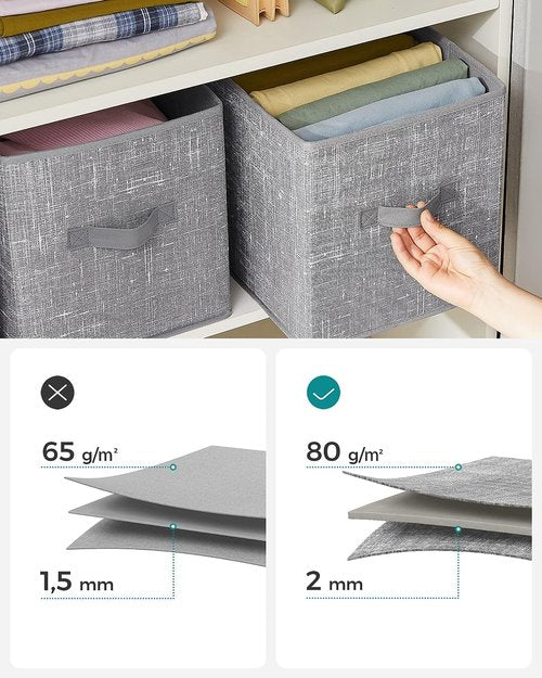 SONGMICS Storage Cubes, 11-Inch Non-Woven Fabric Bins with Double Handles, Set of 6, Closet Organizers for Shelves, Foldable, for Clothes, Cattail Gray UROB26LG
