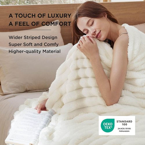 Bedsure Queen Size Blanket - 350GSM Super Soft Fuzzy Plush Throw | Cozy White Fleece, 90x90 Inches