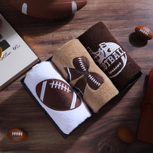 SmoothNovelty 3 Pcs Football Hand Towels for Bathroom Bow Embroidered Bathroom Towels Farmhouse Decorative 13.78 x 29.53 Inch Absorbent Soft Cotton for Kitchen Dish Fast Drying Decor