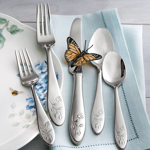 LENOX Butterfly Meadow 6-piece Party Plate Set & Butterfly Meadow 5-Piece Stainless Steel Place Setting, Service for 1