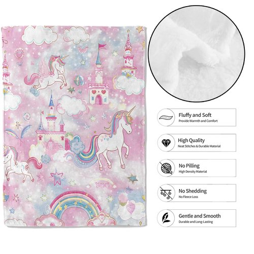 MIEPOS Unicorn Throw Blanket,50x60in,Soft, Lightweight Flannel,Magical Castle and Rainbow Pink Blankets,Gifts for Kids & Aniaml Lovers,for Couch Travel Picnics, Lounging Home Living Room Decor