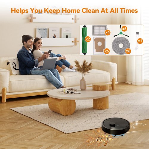25 Pcs Replacement Parts for iRobot Roomba Plus 405/505 Combo Robot Vacuum, Accessories Kit Include 2 Main Brushes, 6 Dust Bags, 6 Mop Pads, 4 HEPA Filters, 6 Side Brushes, 1 Cleaning Brush