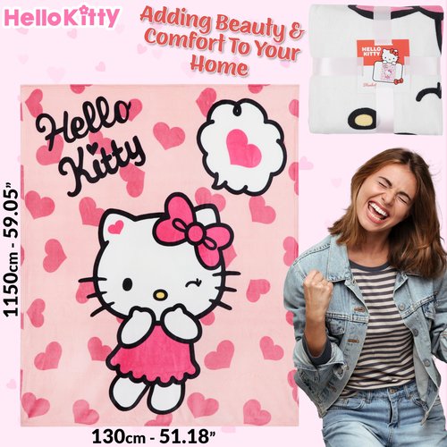 Hello Kitty Sanrio Fleece Throw Blanket, 59x51in, Cinnamoroll Soft Bedding, Bed Decor, Room Decor, Kawaii Gifts for Women (Pink Hello Kitty)