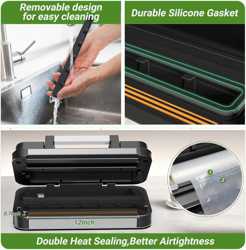 Vacuum Sealer Machine - 95kPa Powerful Double Pump | 10-in-1 Food Sealing System with Built-in Cutter & Storage