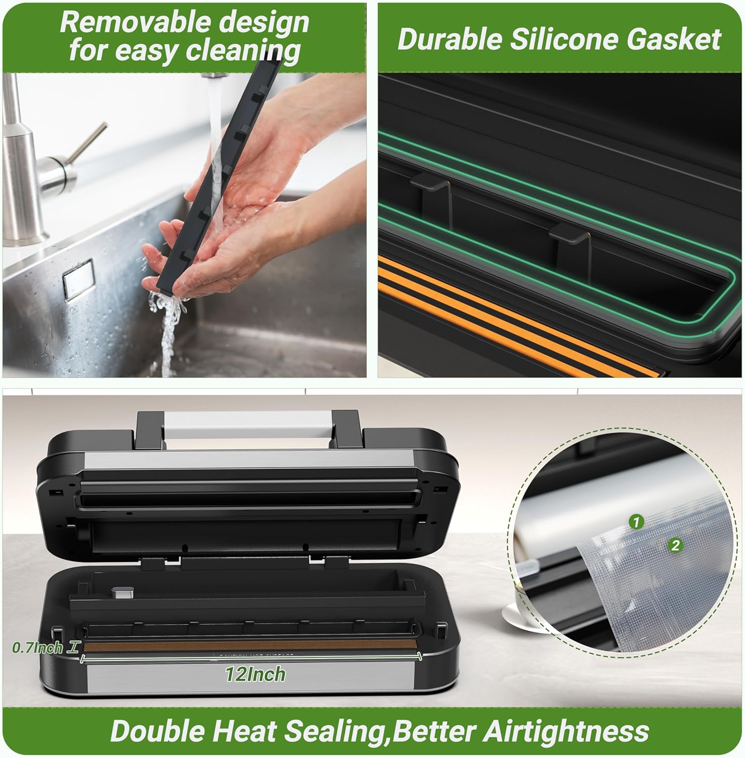 Vacuum Sealer Machine - 95kPa Powerful Double Pump | 10-in-1 Food Sealing System with Built-in Cutter & Storage