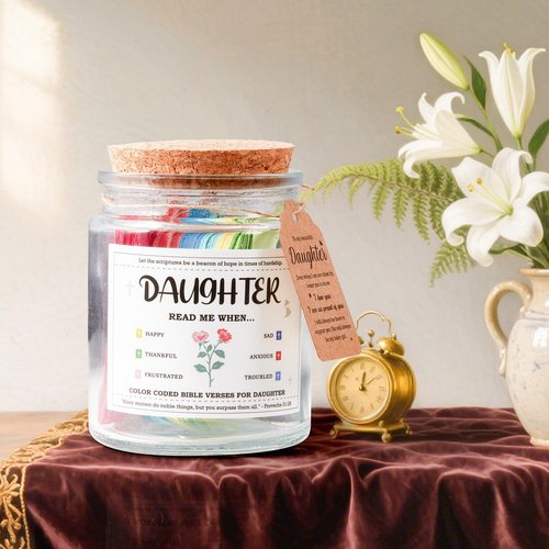 Mothers Day Gifts for Daughter, Daughter Birthday Gifts from Mom Dad, First Communion Baptism Gift for Girl, Graduation Gift Christian Bible Verse Jar for Women, Easter Basket Stuffers for Teens