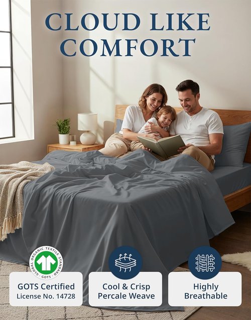 LANE LINEN 100% Organic Cotton King Size Sheets - Soft, Machine Washable, Eco-Friendly Charcoal