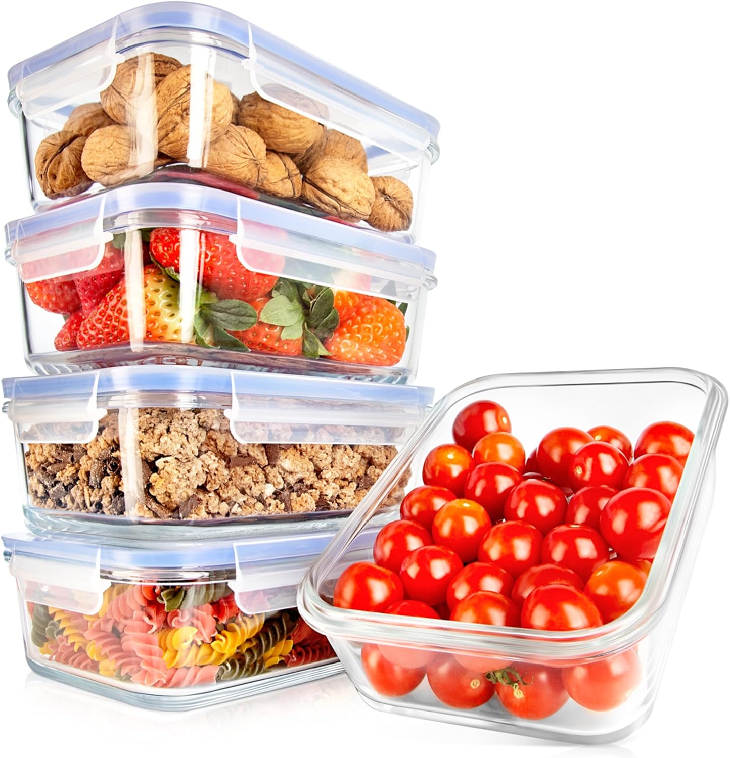 NutriChef 10-Piece Glass Food Storage Containers - Airtight 30 oz Meal Prep Set | Freezer to Oven Safe - Blue