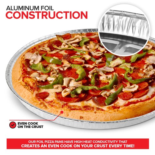 Stock Your Home 12 Inch Aluminum Pizza Pans Disposable (50 Pack) Round Foil Focaccia Pan for Individual Personal Pizzas, Giant Size Chocolate Chip Cookie Cake Tin, Large Serving Trays, Platter Tray