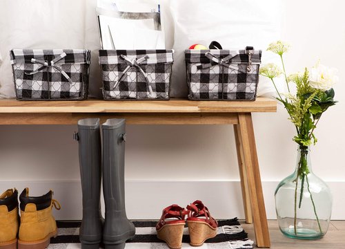 DII Farmhouse Chicken Wire Storage Baskets with Liner, Small, Vintage Black & White Check, 9x7x6", 3 Piece