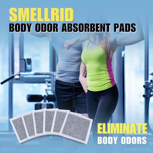 SMELLRID Activated Charcoal Odor Absorbent Pads – 12 Unscented Adhesive (4"x4") Charcoal Pads for Body Odor, Shoes, Underwear & On-the-Go Eliminator
