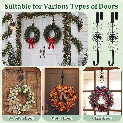 Heavy Duty Metal Wreath Hanger by [Brand Name] - Elegant 15.5 Inch Door Hook for Easter & Christmas Decor | Black