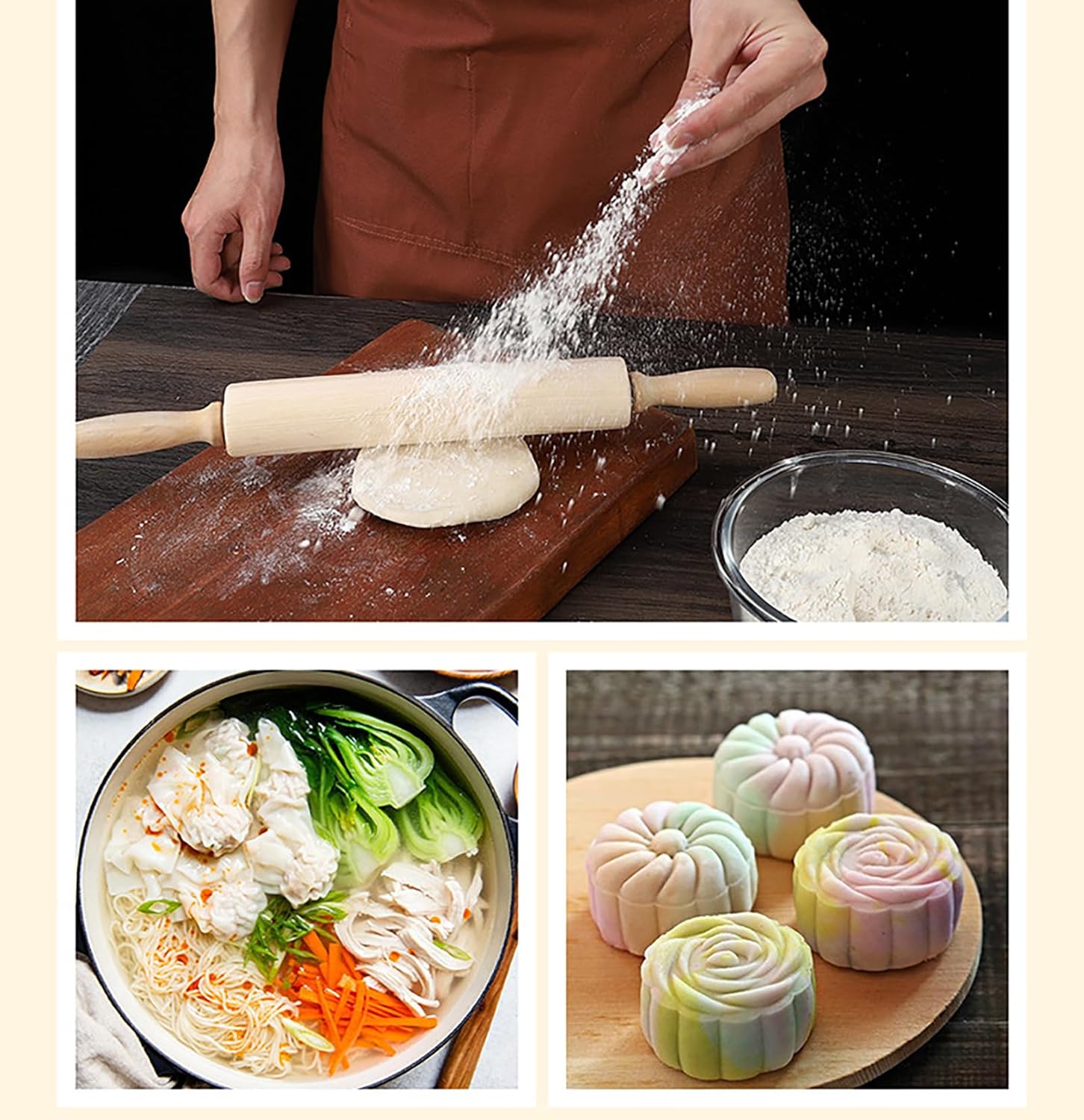 Skiennix 13.8 Inch Wooden Rolling Pin - Perfect for Baking Bread, Pizza, Cookies, and Noodles