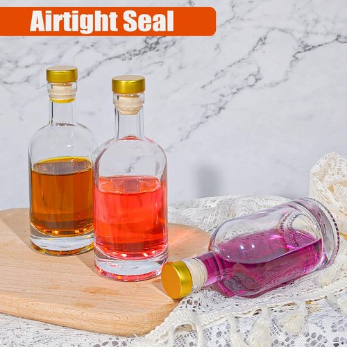 HINGWAH 12 Pack 3oz Glass Bottles with Cork Lids, 100ml Clear Liquor Bottles with T-Top Stopper for Whisky, Wine, Beverages, Beer, Drinks, Oil, Juices (Shrink Capsules and Funnel Included)