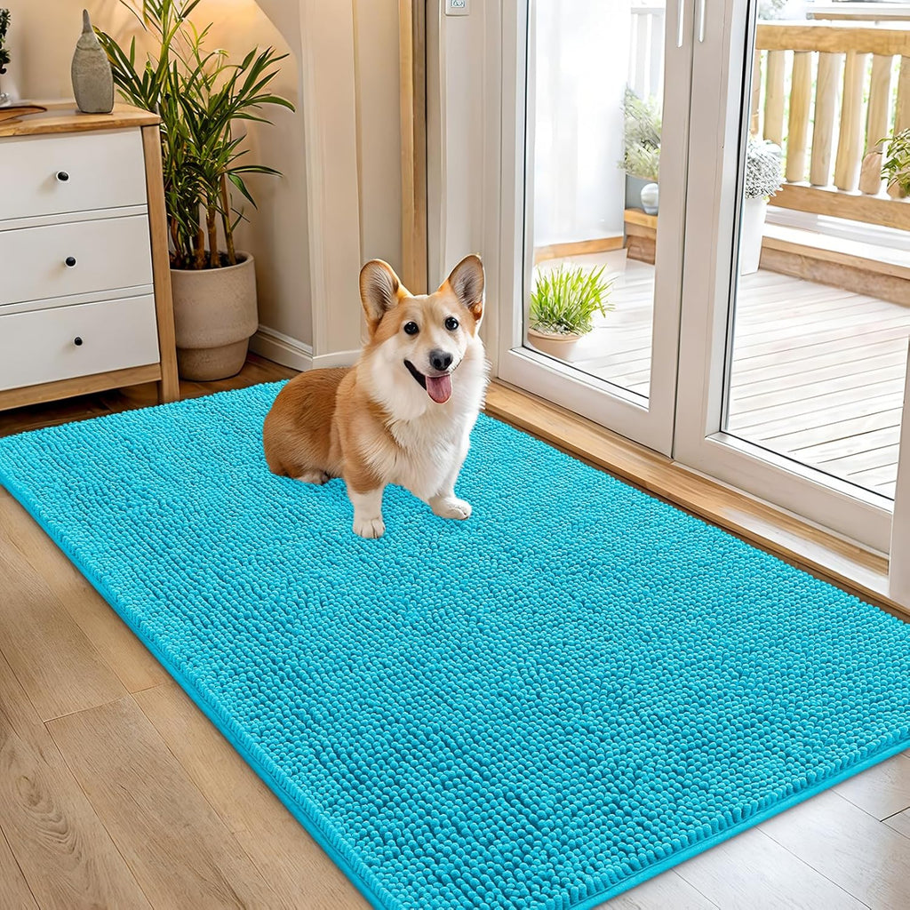 OLANLY Dog Door Mat - Absorbent Non-Slip Washable Doormat for Muddy Paws | 54x32 Aqua Blue