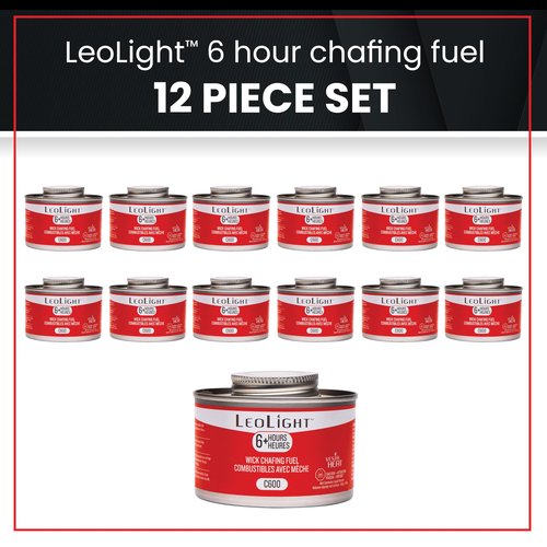 12 Pack Chafing Fuel 6 Hour Burn – Odorless, Smokeless & Spill-Proof Wick, 7.8oz Food Warmer Fuel for Chafing Dish Sets, Catering Events, Buffets, Parties & Weddings, LeoLight Cans