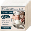 Skiennix 8-Pack Cheesecloth - 20x20 Inch Reusable Unbleached Cotton Strainer for Cooking & Baking