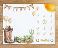 Kwtzkuo Western Milestone Blanket, Cowboy Baby Monthly Blanket with Marker, Newborn Baby Shower Photo Props My First Rodeo Gifts