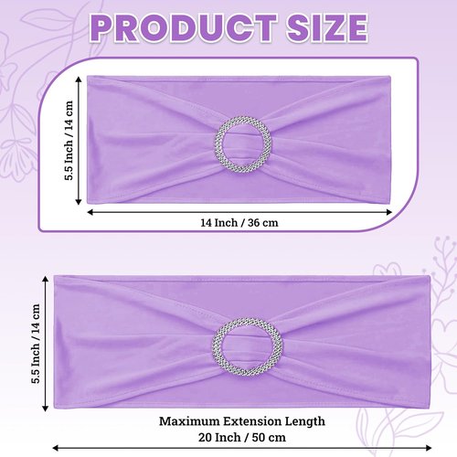 MDS Spandex Chair Sashes - Premium Stretch Covers with Buckle Slider for Weddings & Events | Lavender, Pack of 50