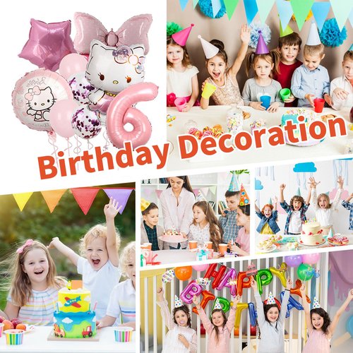 Cartoon Party Balloons, Cute Number 6 Balloon, Pink Thematic Foil Balloons for Party Decorations (Pink6)