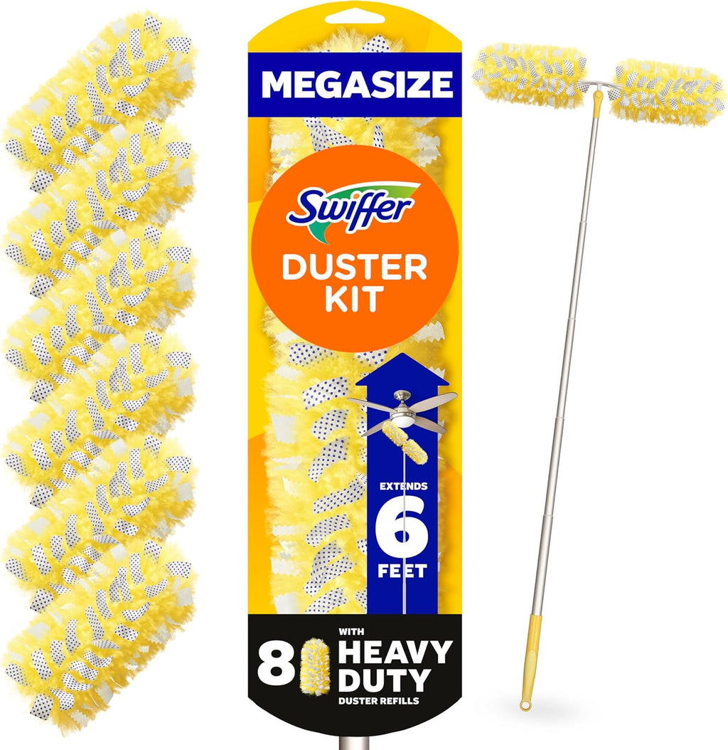Swiffer Duster Kit - Heavy Duty Starter Kit with 8 Refills & 6 ft Super Extendable Handle