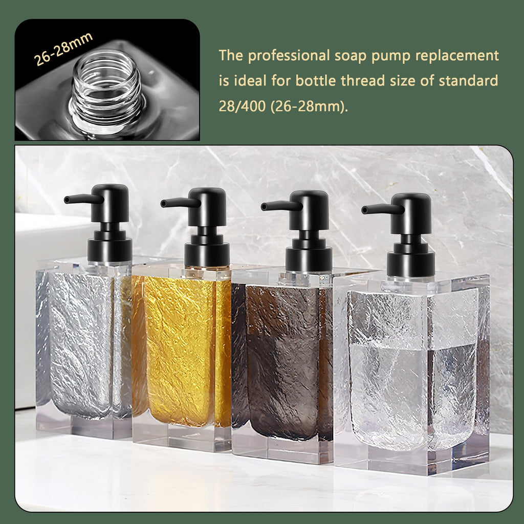 Philbinden 6Pcs Soap Dispenser Pump Head Replacement Set,Reusable Hand Soap Dispenser Top for Bathroom,Kithen Worktop Bottles, Standard Diameter 28/400 Neck Size (6, Black)