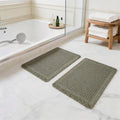Lunofox Set of 2 Waffle Bathroom Rugs, Super Absorbent Boho Bath Mats, Non-Slip Shower Mats for Bathroom Floor and Tub, Ultra Soft Waffle Weave Runner Mat, Quick Dry, Olive Green, 17x24+18x30 Inch