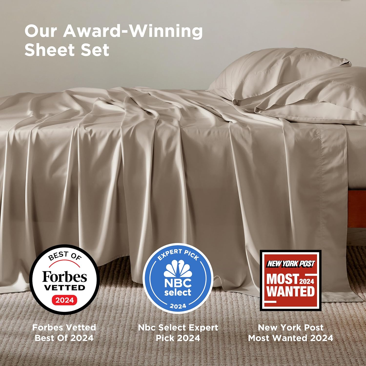 Bedsure Cooling California King Sheet Set - Breathable Rayon from Bamboo, Deep Pocket, Silky Soft, Simply Taupe