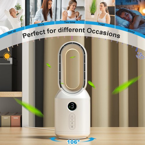 Desk Fan,13 Inch Portable Bladeless Fan, Small Quiet Office Fan with 106° Oscillating, 3 Speeds & Night light, LED Display, Button Control, Personal Table Fan for Bedroom, Office, Home, Study Room