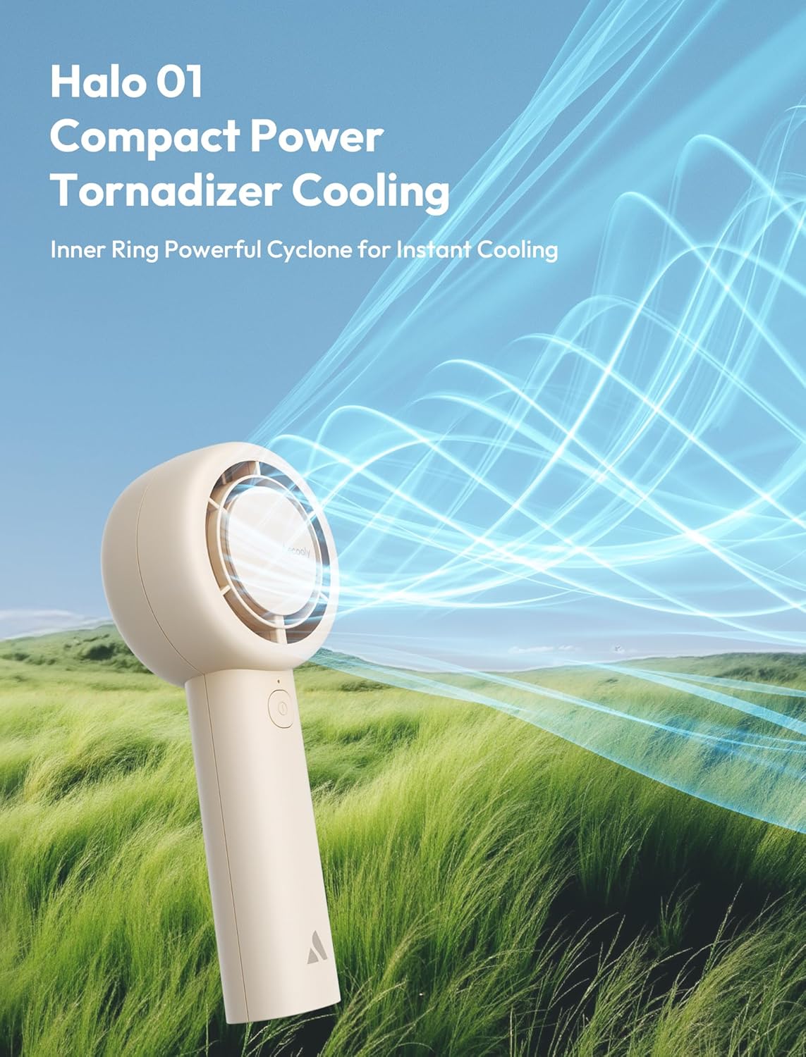 Aecooly Portable Handheld Turbo Fan - 16H Max Cooling Time, 5 Speeds, USB Rechargeable | Beige