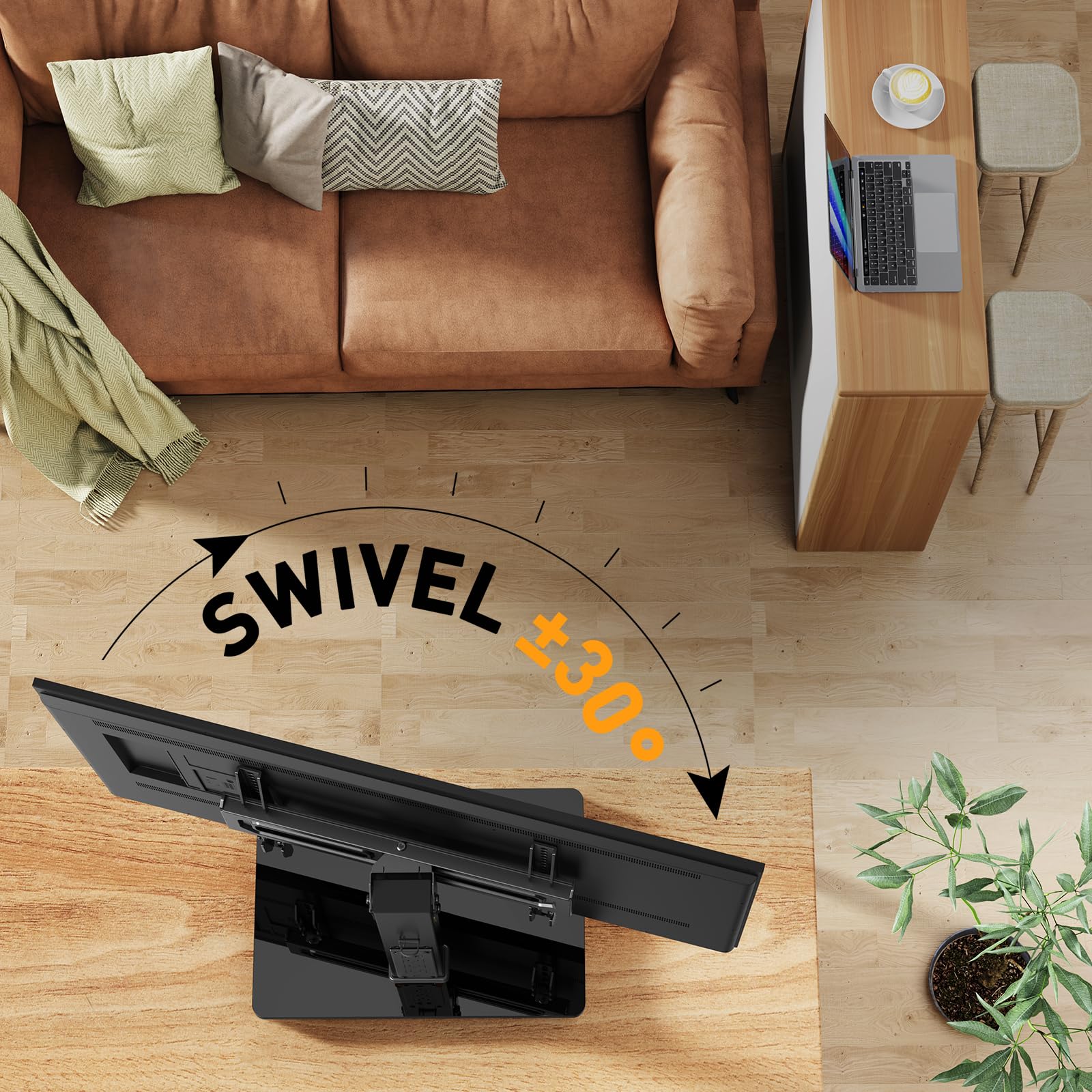 Perlegear Universal Swivel TV Stand with Power Outlet, Tabletop TV Stand for 34–65 Inch TVs up to 88 lbs, Tempered Glass TV Mount Stand Base with Height Adjustment, Tilt, Max VESA 400x400mm,PGTVS27
