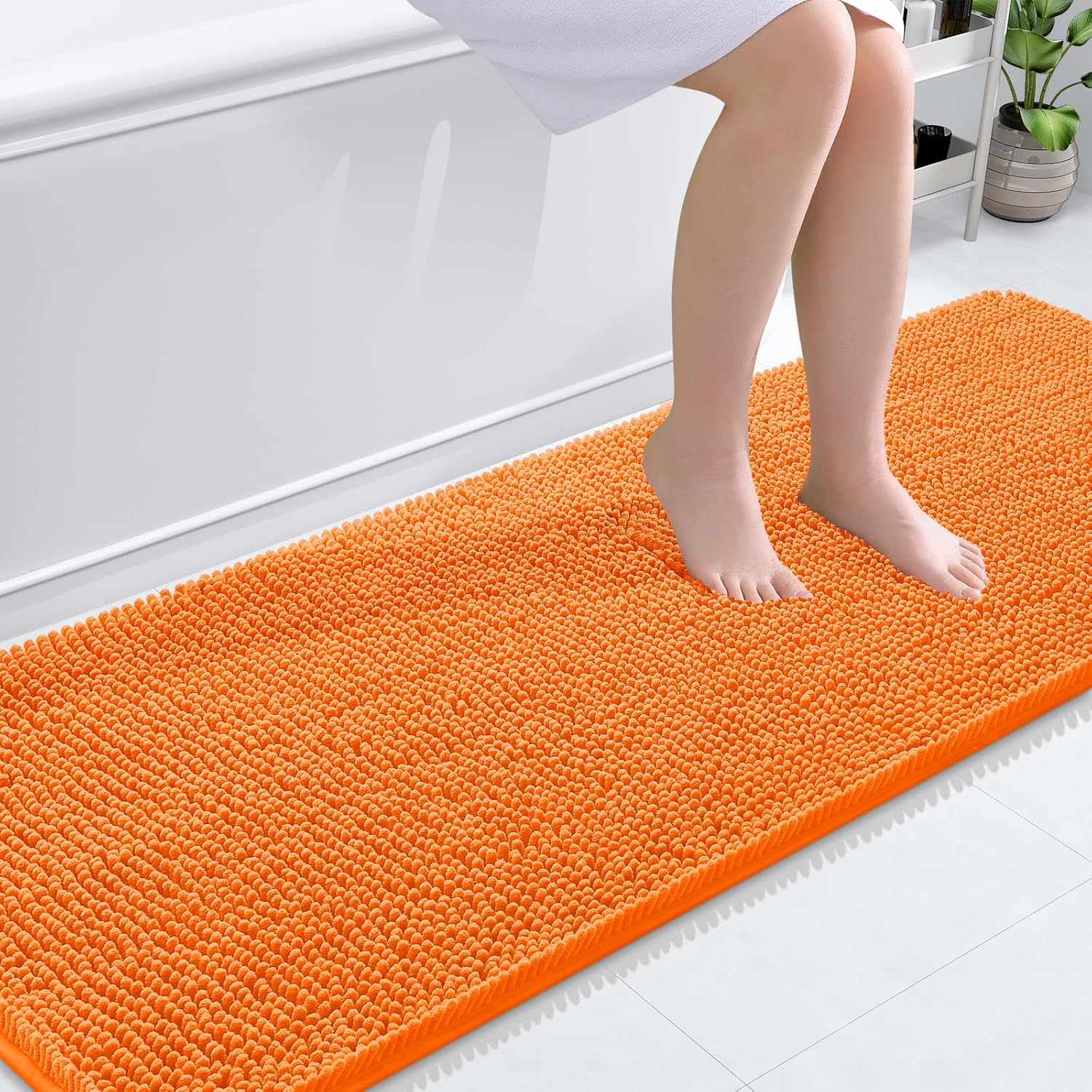 OLANLY Bathroom Runner Rug - Extra Soft Chenille | Quick Dry, Machine Washable, 70x24 Inches - Orange