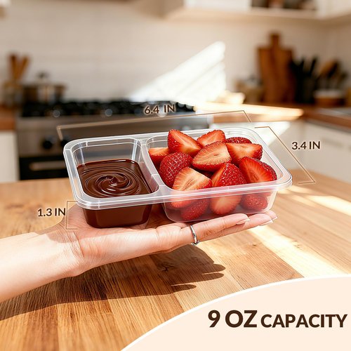 HI-REEKE 9 OZ Double Compartment Snack Containers, 20 Sets Bigger Reusable Clear Snack Packs Container with Lids