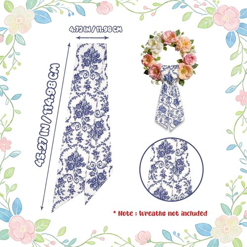 AZYM Wreath Sash Set - Elegant Blue Flower Ribbon for Front Door & Indoor Decor | 2 Pcs