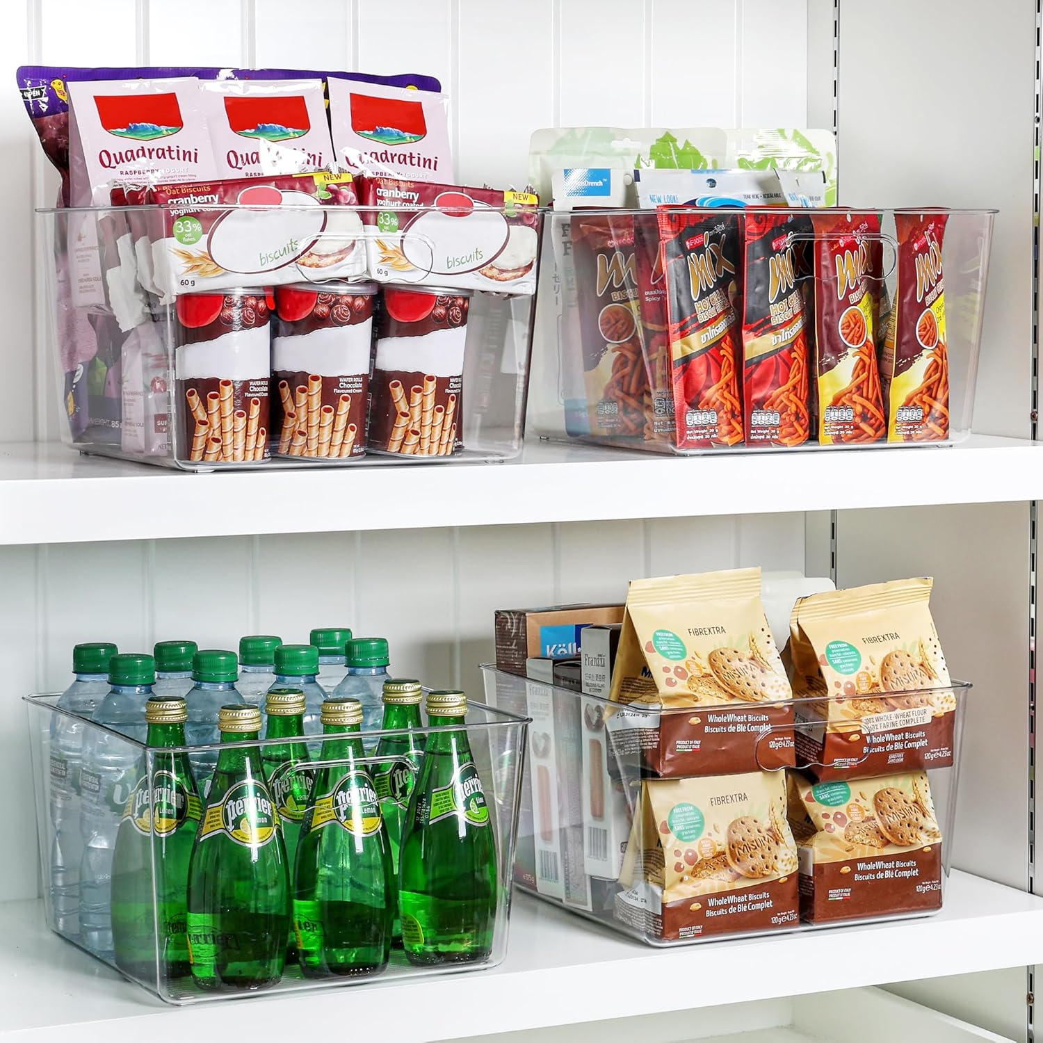 Vtopmart Extra Large Clear Plastic Storage Bins - 11x11 Cube Acrylic Organizers with Handles for Home & Pantry